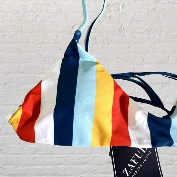 Zaful Women's 2 Piece Striped Top Bikini Set High Low Bottom Size S Beachy NWT - Picture 3 of 13